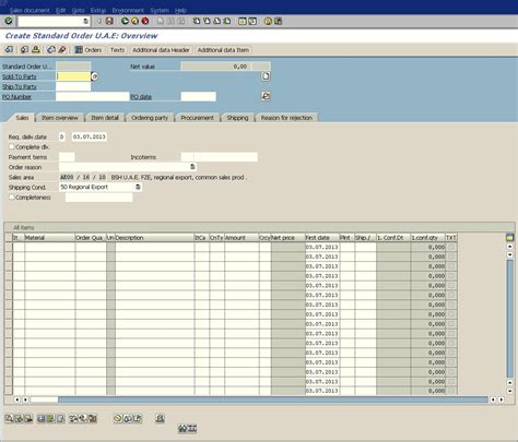 table for invoice in sap